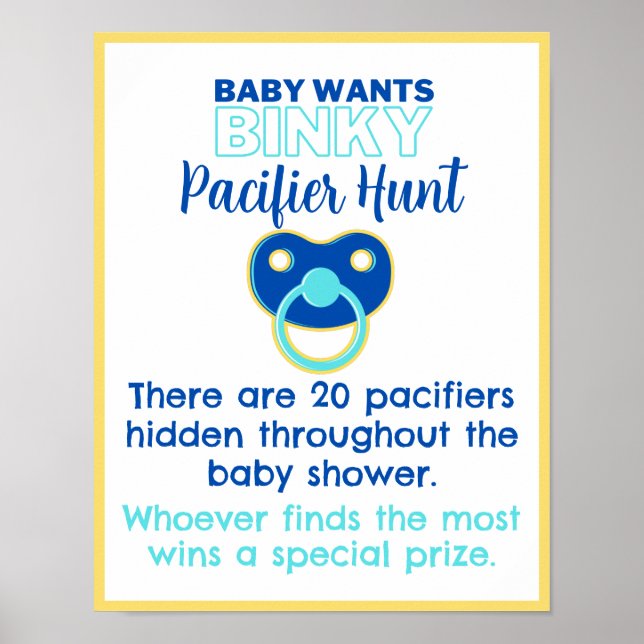 Poster Baby veut Binky Pacifier Baby shower de jeu de cha (Devant)