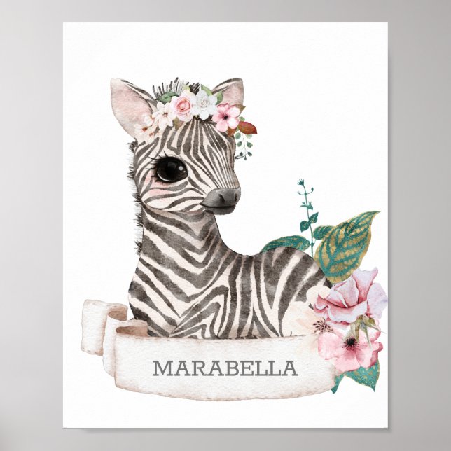 Poster *~* Baby Zebra Nom Nursery Girl Jungle Sweet (Devant)