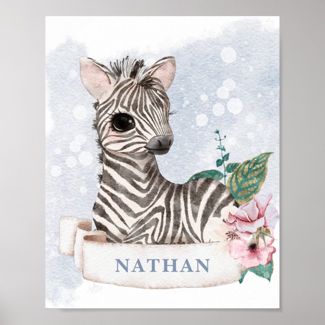 Poster *~* Baby Zebra Nursery Boy Jungle Sweet Name Post (Devant)