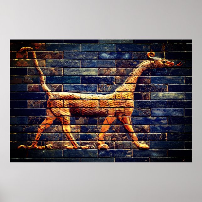 Poster BABYLONIAN SNAKE DRAGONS Antique Assyrian Art  (Devant)