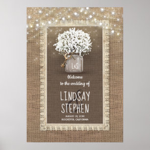 Poster Baby's Breath Mason Jar et Burlap Mariage Welcome