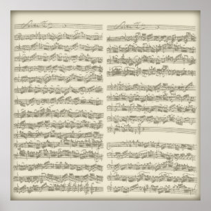Poster Bach 2nd Cello Suite, plusieurs pages manuscrites