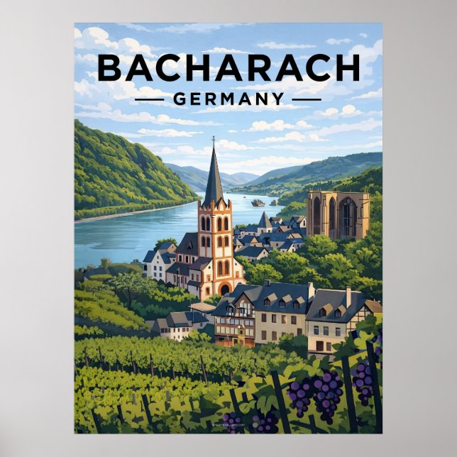 Poster Bacharach Germany Vintage Travel (Devant)