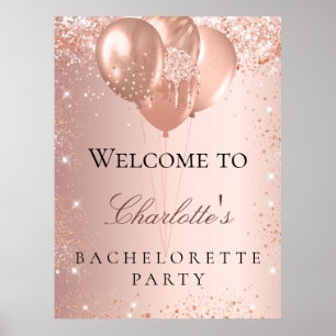 Poster Bachelorette fête rose ballon d'or bienvenue