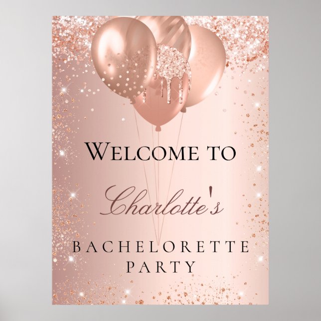 Poster Bachelorette fête rose ballon d'or bienvenue (Devant)