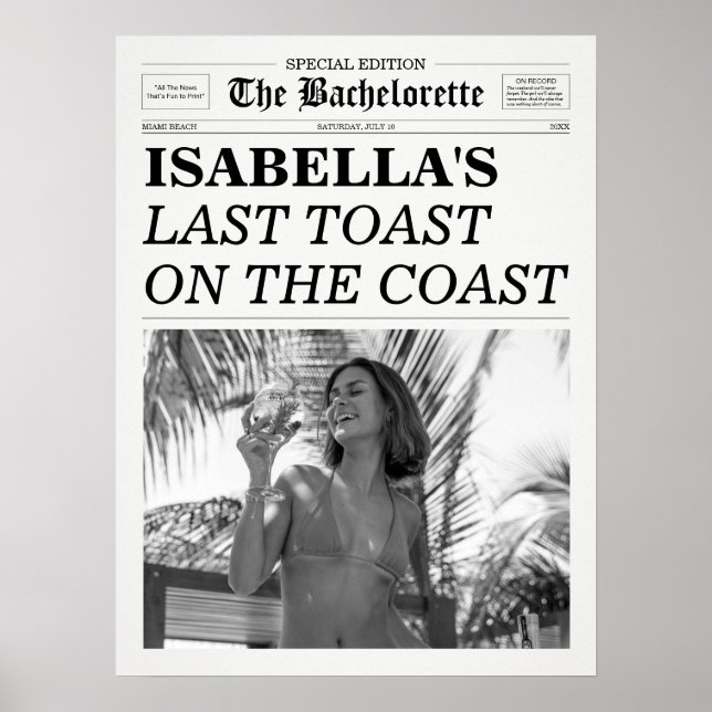 Poster Bachelorette Journal Dernier Toast Sur La Côte (Devant)