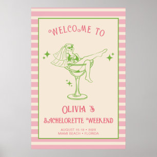 Poster Bachelorette Rétro Marges & Mariage Bienvenue