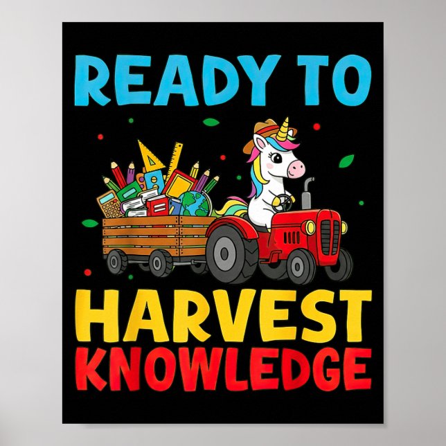 Poster Back To School Unicorn Farming Tractor Farmer Kids (Devant)