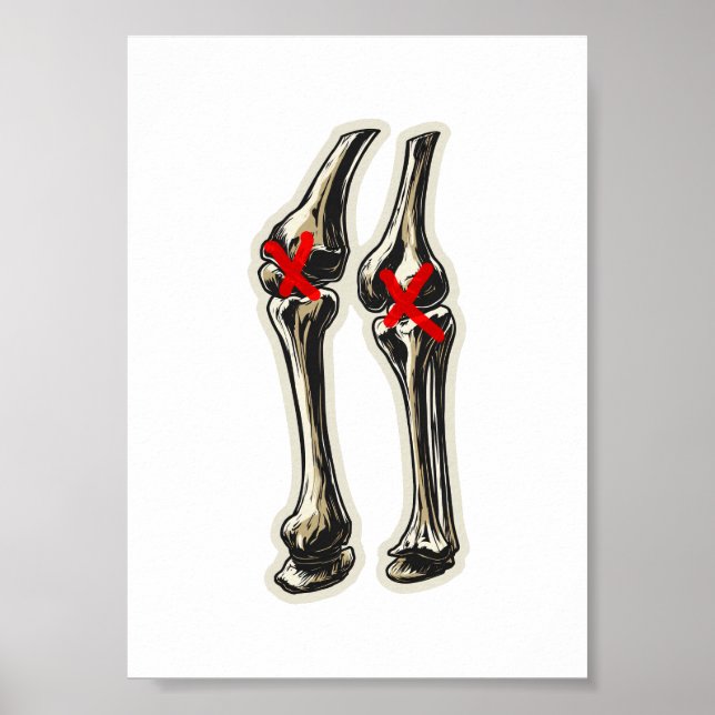 Poster Bad Knees – Funny Skeleton Knee Illustration (Devant)