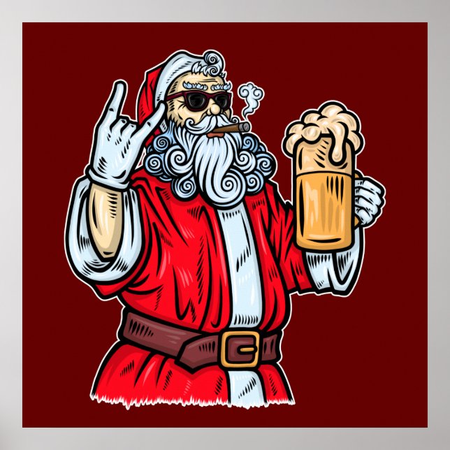 Poster Bad Père Noël, Rock, Bière et Cigar (Devant)