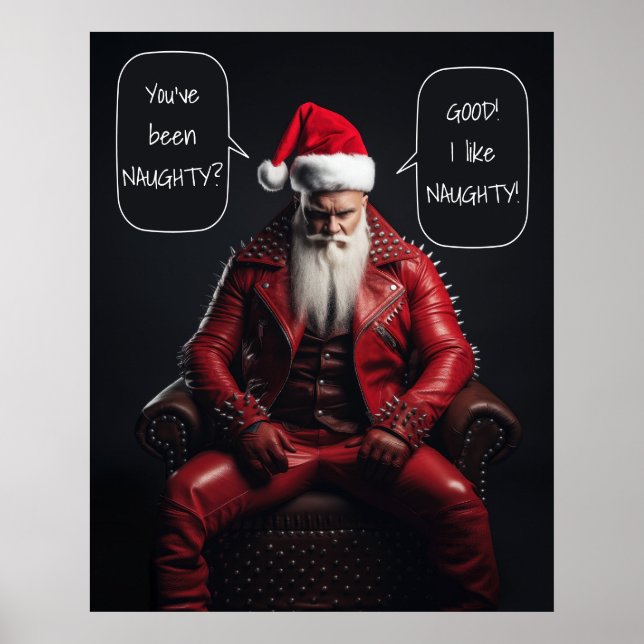 Poster Badass cool Père Noël En Cuir Rouge Aime Ça Mauvai (Devant)