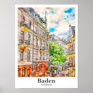 Poster Baden Allemagne Voyage Aquarelle main tirée