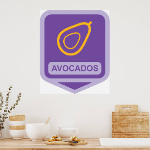 Poster Badge minimaliste Avocado en violet et or