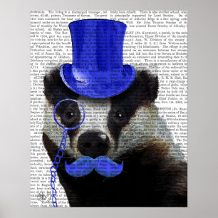 Poster Badger avec chapeau bleu et moustache