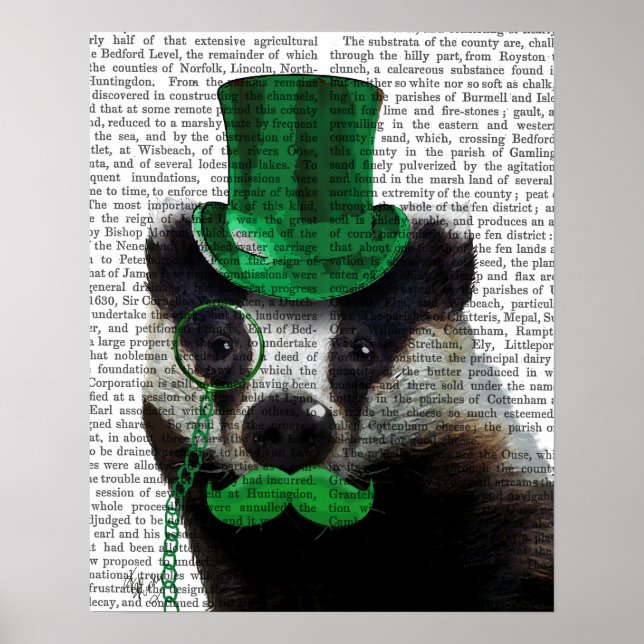 Poster Badger avec chapeau vert et moustache (Devant)