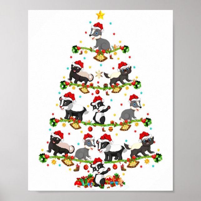 Poster Badger Lights Xmas Santa Badger Christmas Tree  (Devant)