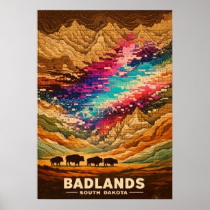 Poster Badlands Dakota du Sud Art Rétro