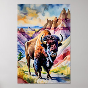Poster Badlands National Park South Dakota Watercolor