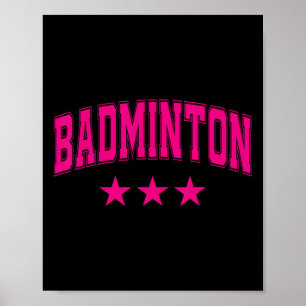 Poster Badminton All Pink Stars Clic Retro Varsity Texte