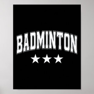 Poster Badminton All White Stars Clic Retro Varsity Texte