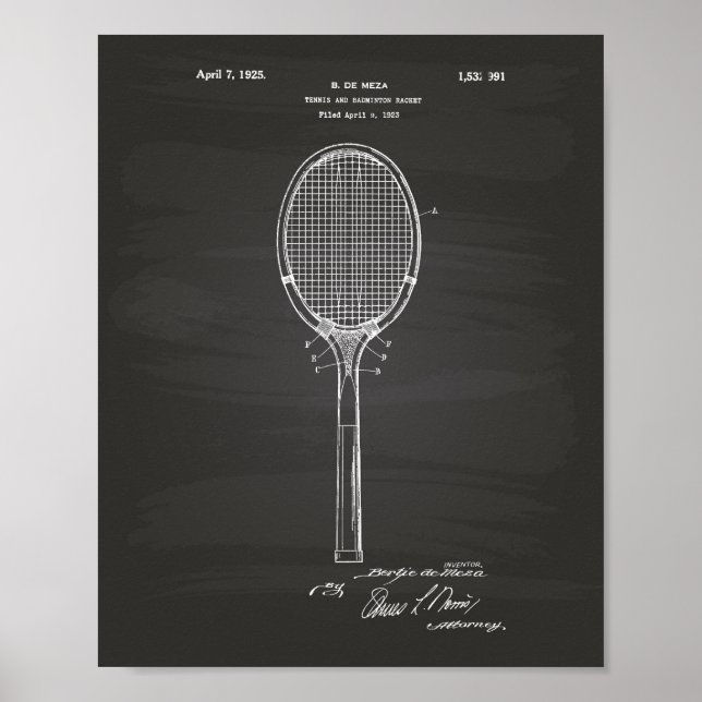Poster Badminton Racket 1925 Patent Art Chalkboard (Devant)