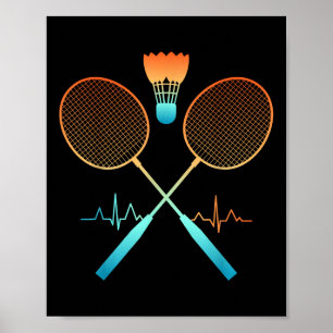 Poster Badminton Rétro avec battement de coeur de volant