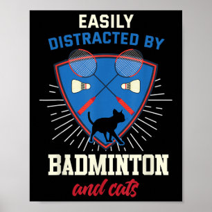 Poster Badminton Shirt Funny Amoureux des chats Joueur de