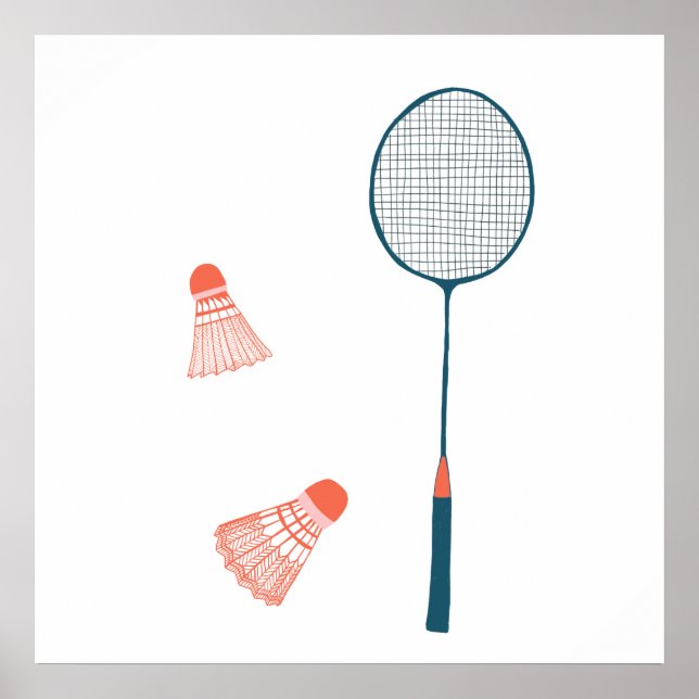 Poster Badminton vintage Imprimer - Racquet et Oiseaux (Devant)