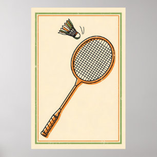 Poster Badminton vintage - Retro Racket Art