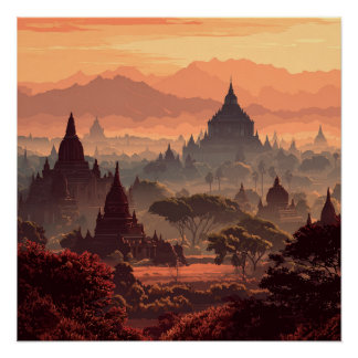 Poster Bagan Myanmar Temples Anciens Vintage