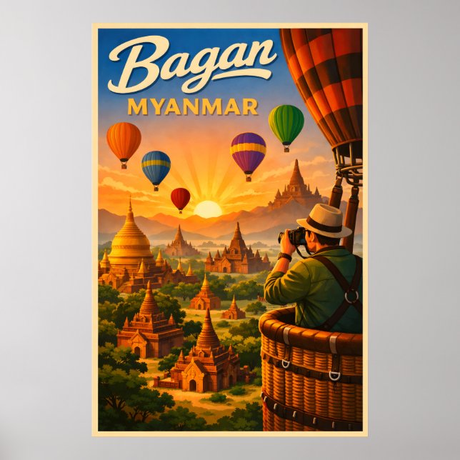 Poster Bagan Myanmar - Vintage Travel  (Devant)
