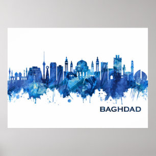 Poster Bagdad Iraq Skyline Blue