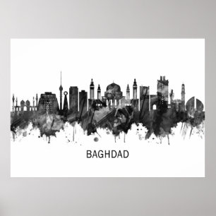 Poster Bagdad Iraq Skyline BW