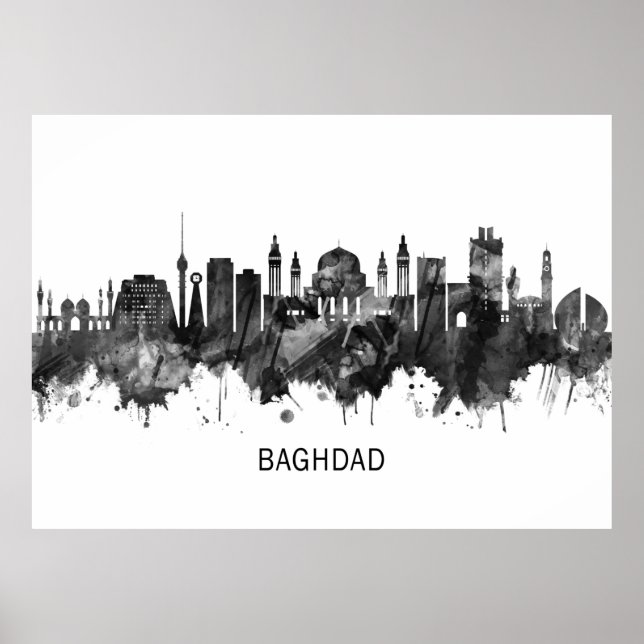 Poster Bagdad Iraq Skyline BW (Devant)
