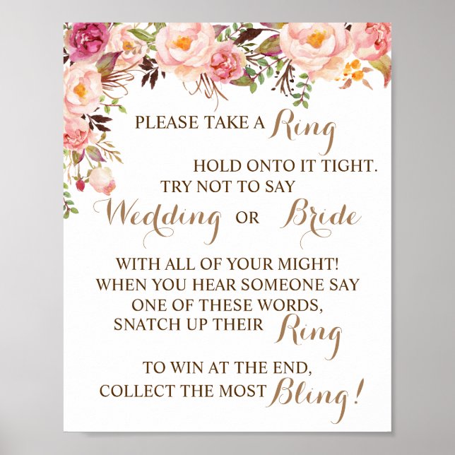Poster Bague sur Fête des mariées rose florale Jeu (Devant)