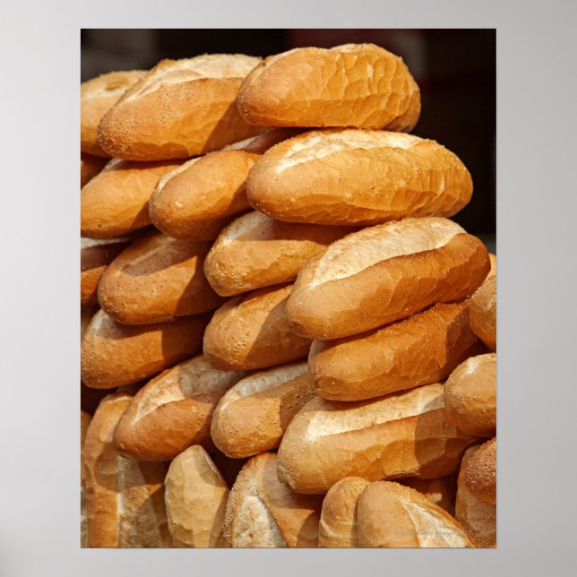 Poster Baguette, pain, à vendre dans la rue par hawker. (Devant)