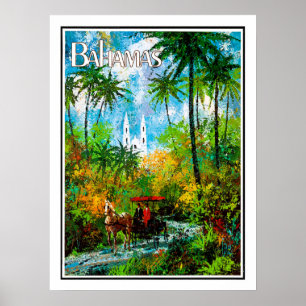 Poster Bahamas, rouler à travers la jungle, vintage, voya
