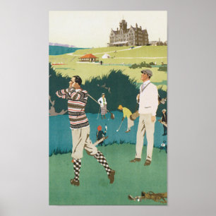 Poster Baie de Cruden de Vintage voyage jouant au golf
