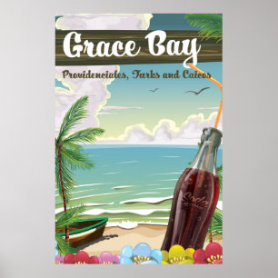 Poster Baie de grâce, Providenciales, Turcs et voyage de