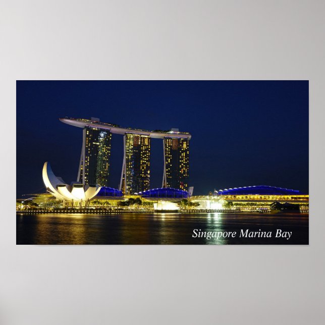 Poster Baie de la marina de Singapour la nuit (Devant)