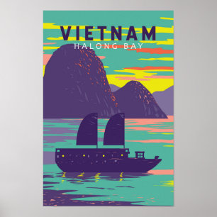Poster Baie d'Halong Vietnam Bateau de Junk Voyage Art Ré