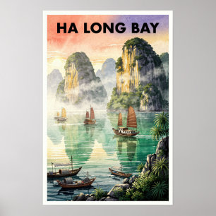 Poster Baie d'Halong Vietnam Voyage Rétro