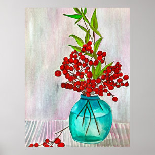 Poster Baies d'eau Red Christmas Berries