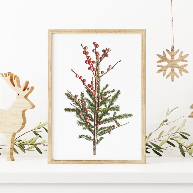 Poster Baies d'hiver rouges et pins (Créateur téléchargé)