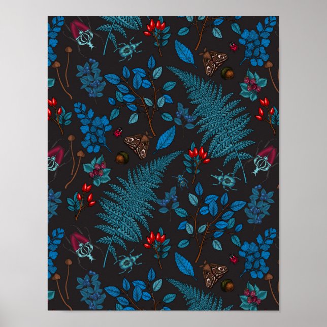 Poster Baies forestières, feuilles et boeufs 1 (Devant)