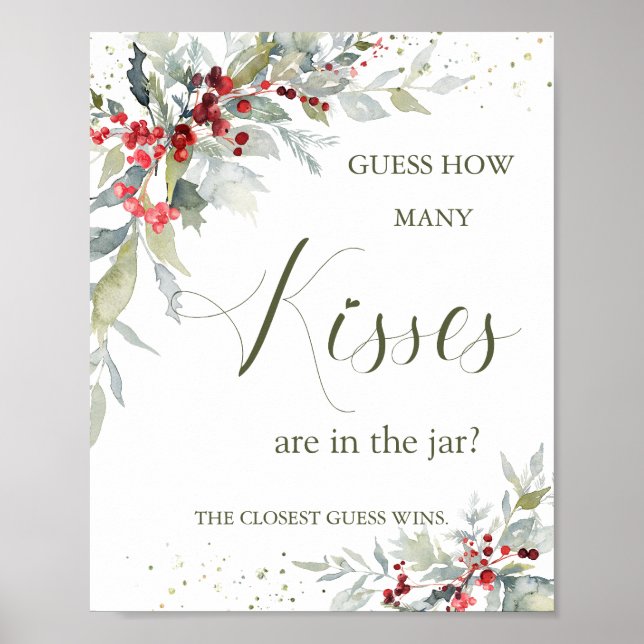 Poster Baies Rouges Verdure Combien de Bisous dans un Pot (Devant)