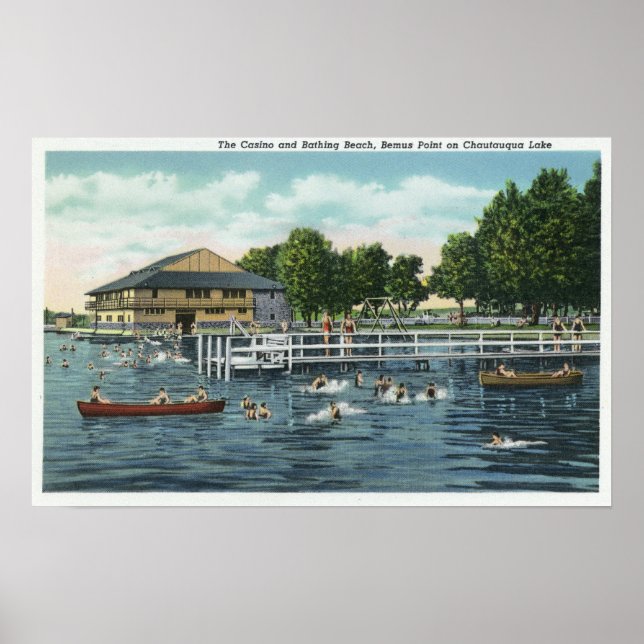 Poster Baignade à Bemus Point Beach et Casino (Devant)