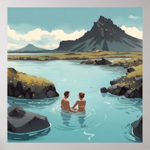Poster Baignade dans la lagune bleue d'Islande Imprimer