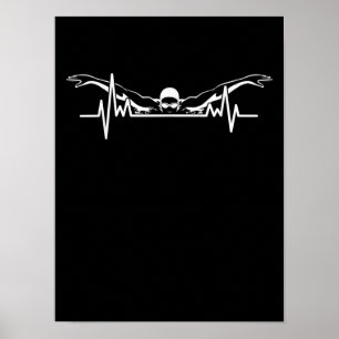 Poster Baignade Heartbeat Équipe Baignade Femmes Filles