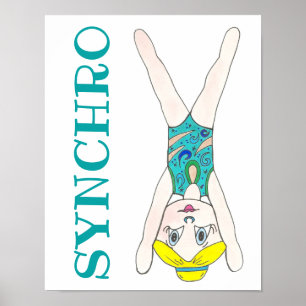 Poster Baignade synchronisée Bleue Synchro nageuse fille